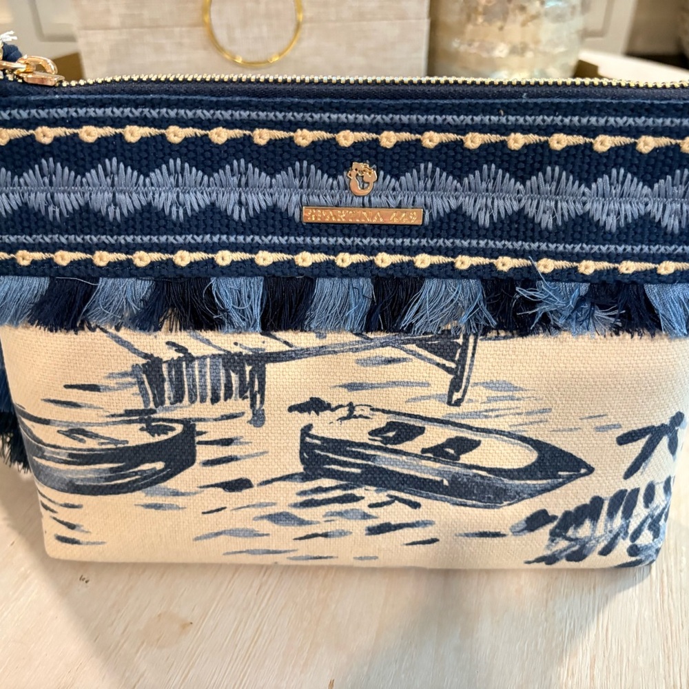 Spartina 449 Daise Seascape Wristlet Navy & Natural Canvas Tassel - Picture 2 of 6